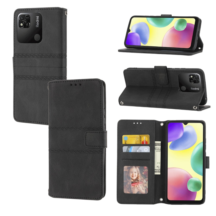 For Xiaomi Redmi 10A Embossed Striped Magnetic Buckle Horizontal Flip Phone Leather Case