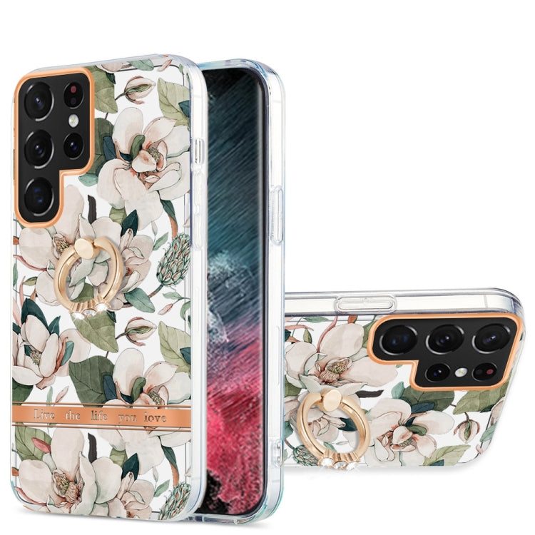 For Samsung Galaxy S22 Ultra 5G Ring IMD Flowers TPU Phone Case
