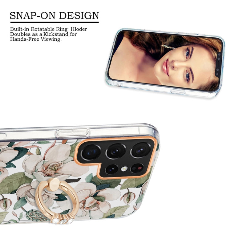 For Samsung Galaxy S22 Ultra 5G Ring IMD Flowers TPU Phone Case