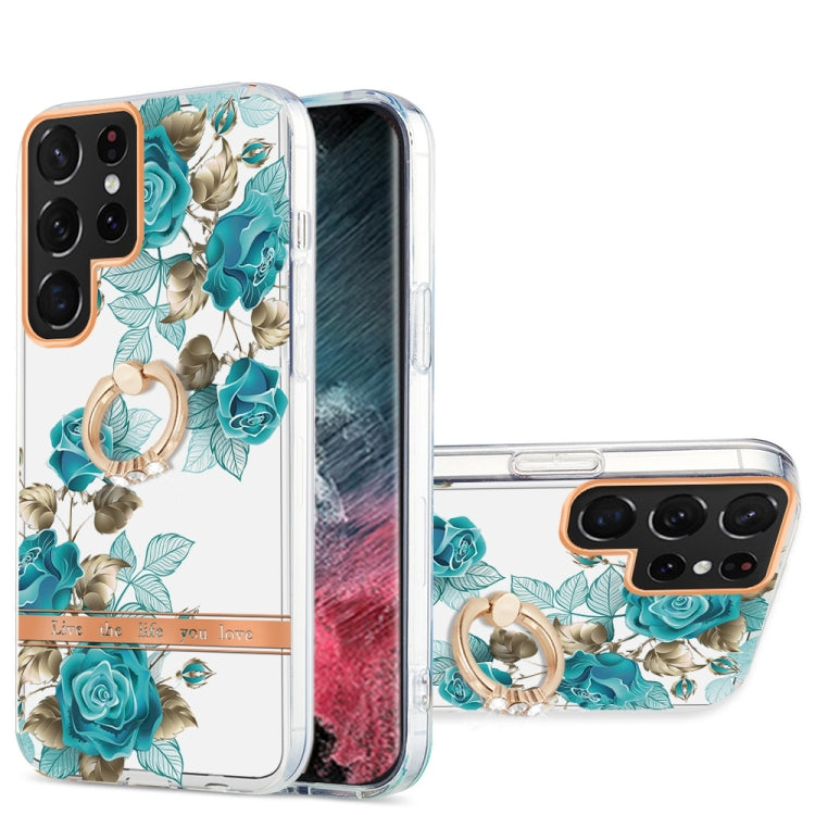 For Samsung Galaxy S22 Ultra 5G Ring IMD Flowers TPU Phone Case