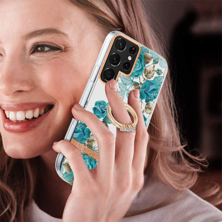 For Samsung Galaxy S22 Ultra 5G Ring IMD Flowers TPU Phone Case