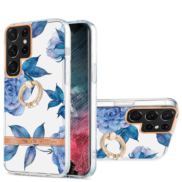 For Samsung Galaxy S22 Ultra 5G Ring IMD Flowers TPU Phone Case