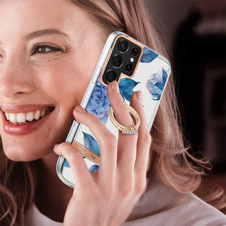 For Samsung Galaxy S22 Ultra 5G Ring IMD Flowers TPU Phone Case
