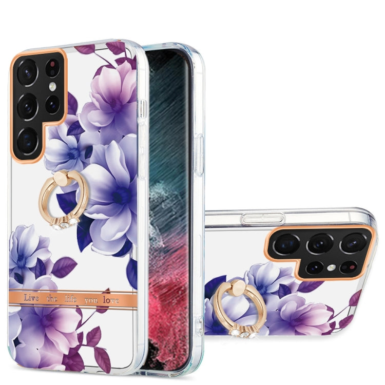 For Samsung Galaxy S22 Ultra 5G Ring IMD Flowers TPU Phone Case