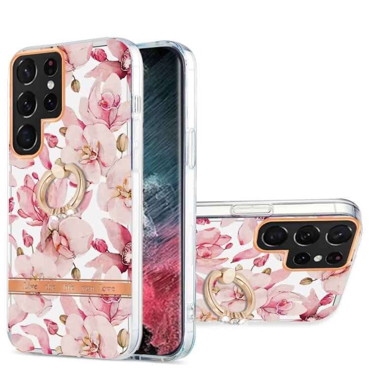 For Samsung Galaxy S22 Ultra 5G Ring IMD Flowers TPU Phone Case