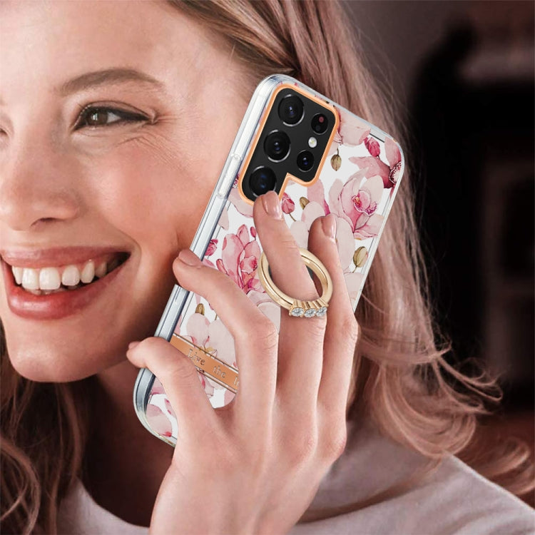 For Samsung Galaxy S22 Ultra 5G Ring IMD Flowers TPU Phone Case