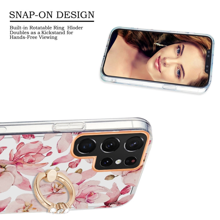 For Samsung Galaxy S22 Ultra 5G Ring IMD Flowers TPU Phone Case
