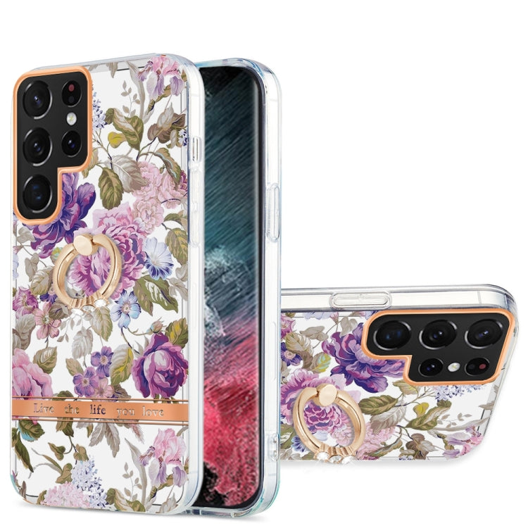 For Samsung Galaxy S22 Ultra 5G Ring IMD Flowers TPU Phone Case