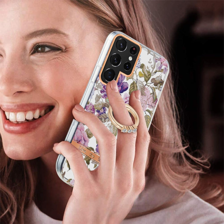 For Samsung Galaxy S22 Ultra 5G Ring IMD Flowers TPU Phone Case