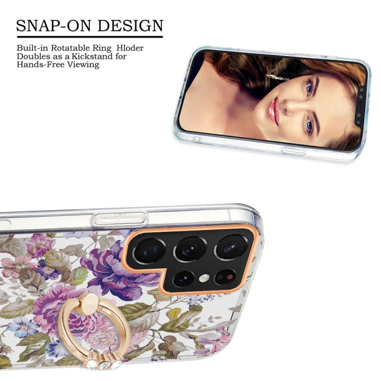 For Samsung Galaxy S22 Ultra 5G Ring IMD Flowers TPU Phone Case
