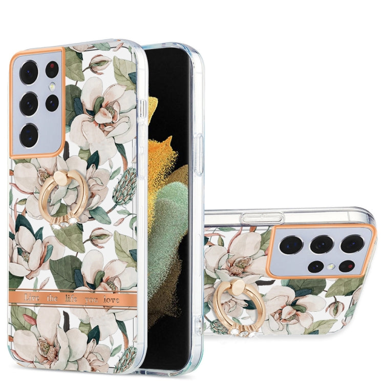 For Samsung Galaxy S21 Ultra 5G Ring IMD Flowers TPU Phone Case