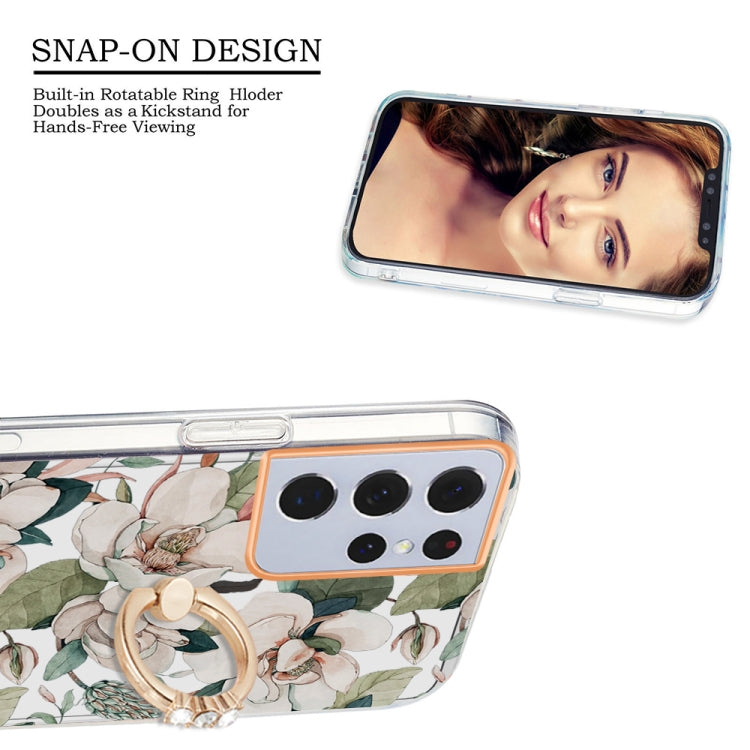 For Samsung Galaxy S21 Ultra 5G Ring IMD Flowers TPU Phone Case