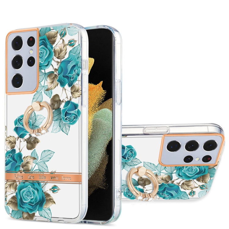 For Samsung Galaxy S21 Ultra 5G Ring IMD Flowers TPU Phone Case