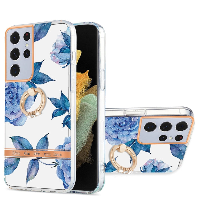 For Samsung Galaxy S21 Ultra 5G Ring IMD Flowers TPU Phone Case