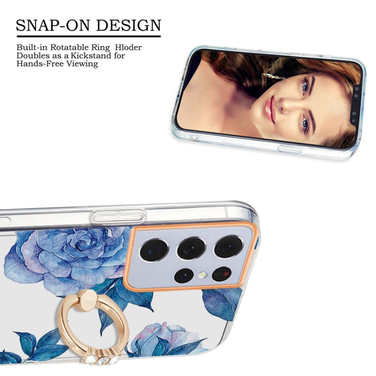 For Samsung Galaxy S21 Ultra 5G Ring IMD Flowers TPU Phone Case
