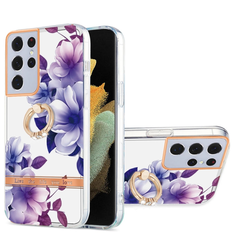 For Samsung Galaxy S21 Ultra 5G Ring IMD Flowers TPU Phone Case
