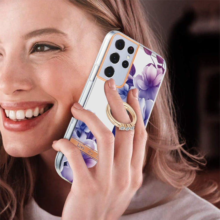 For Samsung Galaxy S21 Ultra 5G Ring IMD Flowers TPU Phone Case