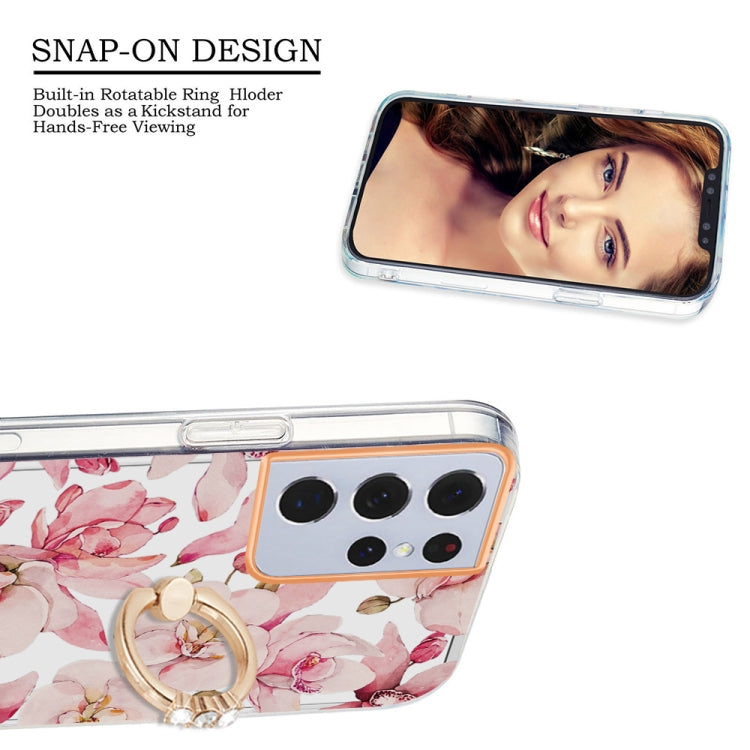 For Samsung Galaxy S21 Ultra 5G Ring IMD Flowers TPU Phone Case