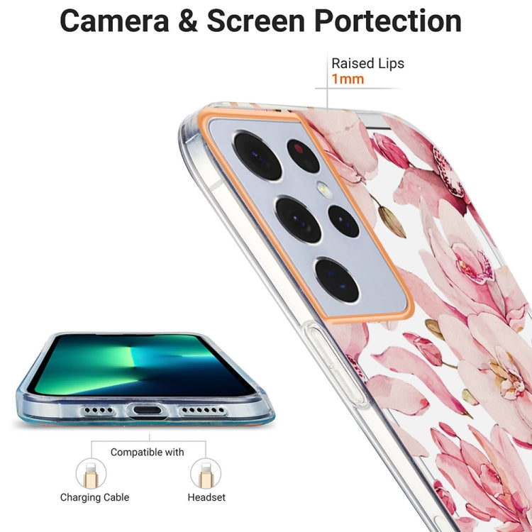 For Samsung Galaxy S21 Ultra 5G Ring IMD Flowers TPU Phone Case