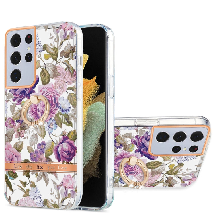 For Samsung Galaxy S21 Ultra 5G Ring IMD Flowers TPU Phone Case