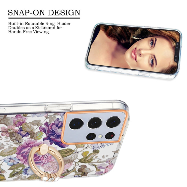 For Samsung Galaxy S21 Ultra 5G Ring IMD Flowers TPU Phone Case