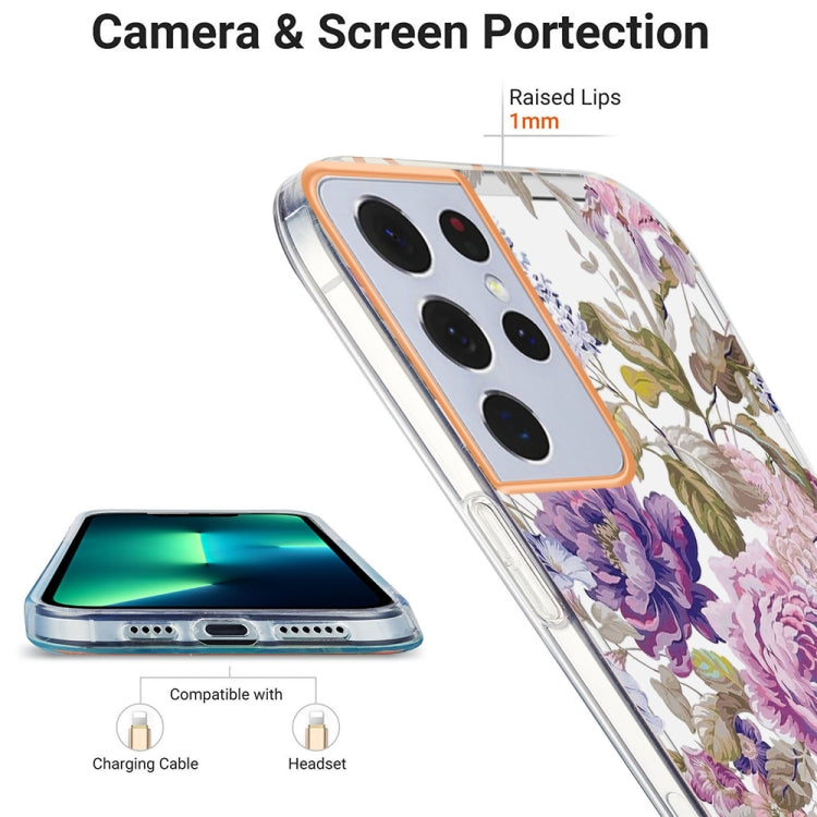 For Samsung Galaxy S21 Ultra 5G Ring IMD Flowers TPU Phone Case