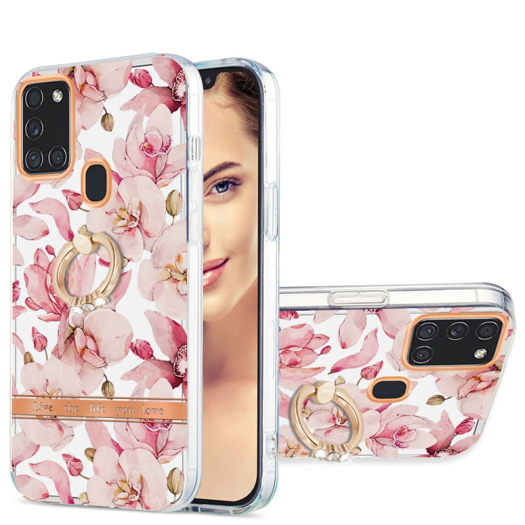 For Samsung Galaxy A21s / A217F Ring IMD Flowers TPU Phone Case