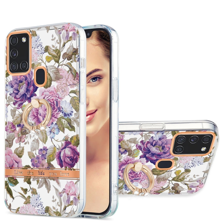 For Samsung Galaxy A21s / A217F Ring IMD Flowers TPU Phone Case