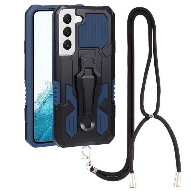 For Samsung Galaxy S22 5G Lanyard Mecha Armor Kickstand PC + TPU Phone Case