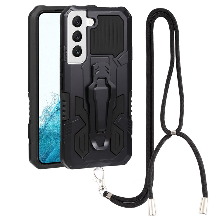 For Samsung Galaxy S22 5G Lanyard Mecha Armor Kickstand PC + TPU Phone Case