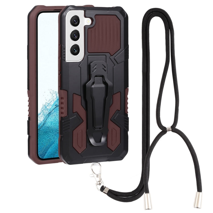 For Samsung Galaxy S22 5G Lanyard Mecha Armor Kickstand PC + TPU Phone Case