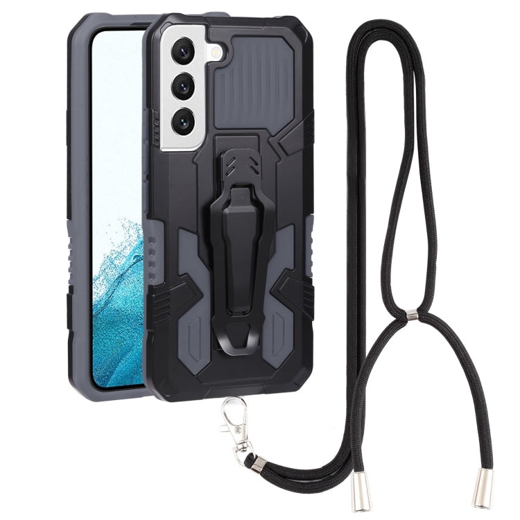 For Samsung Galaxy S22 5G Lanyard Mecha Armor Kickstand PC + TPU Phone Case