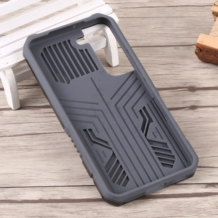 For Samsung Galaxy S22 5G Lanyard Mecha Armor Kickstand PC + TPU Phone Case