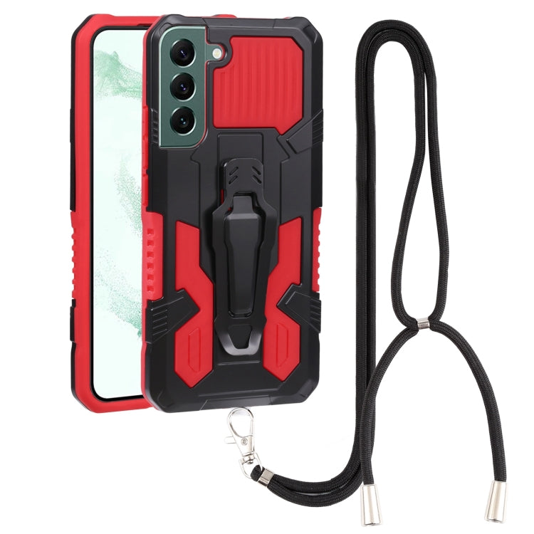 For Samsung Galaxy S22+ 5G Lanyard Mecha Armor Kickstand PC + TPU Phone Case