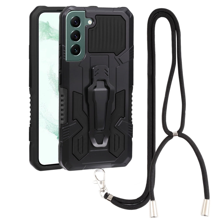 For Samsung Galaxy S22+ 5G Lanyard Mecha Armor Kickstand PC + TPU Phone Case