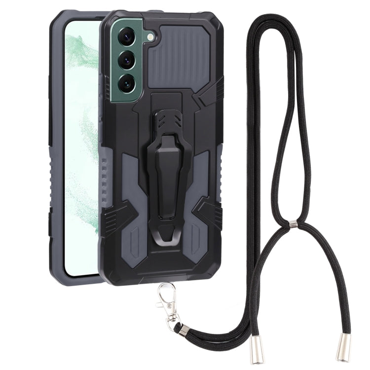 For Samsung Galaxy S22+ 5G Lanyard Mecha Armor Kickstand PC + TPU Phone Case