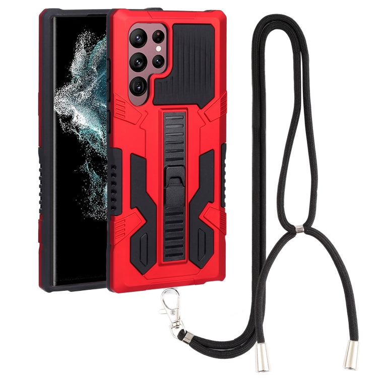For Samsung Galaxy S22 Ultra 5G Vanguard Lanyard Kickstand TPU + PC Phone Case