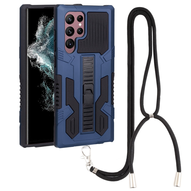 For Samsung Galaxy S22 Ultra 5G Vanguard Lanyard Kickstand TPU + PC Phone Case
