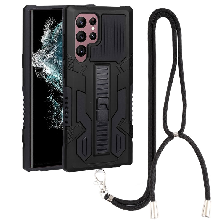 For Samsung Galaxy S22 Ultra 5G Vanguard Lanyard Kickstand TPU + PC Phone Case