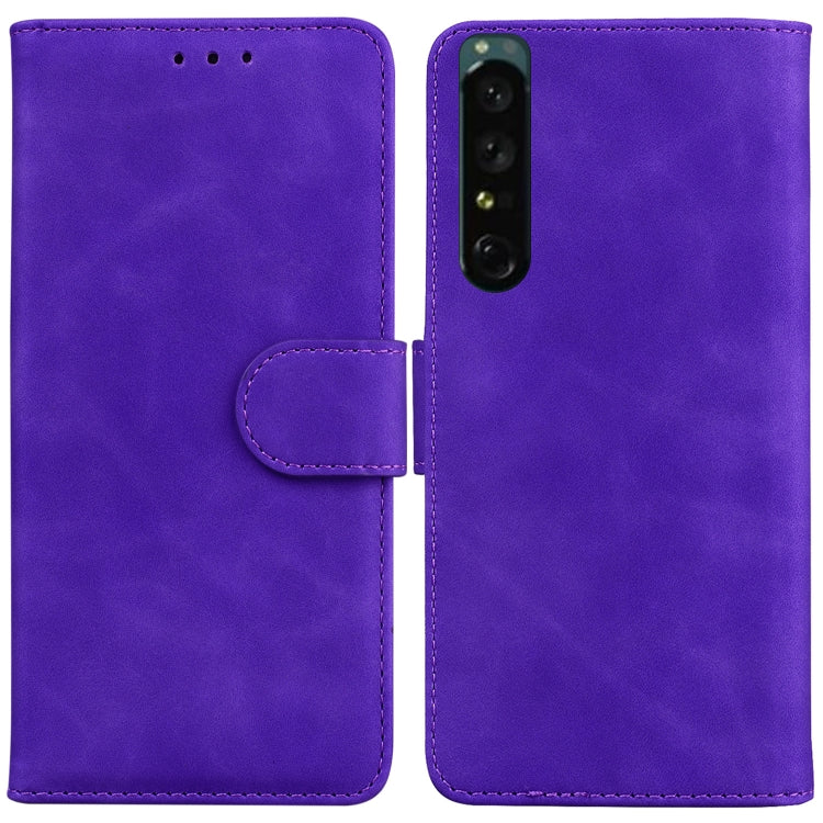 For Sony Xperia 1 IV Skin Feel Pure Color Flip Leather Phone Case