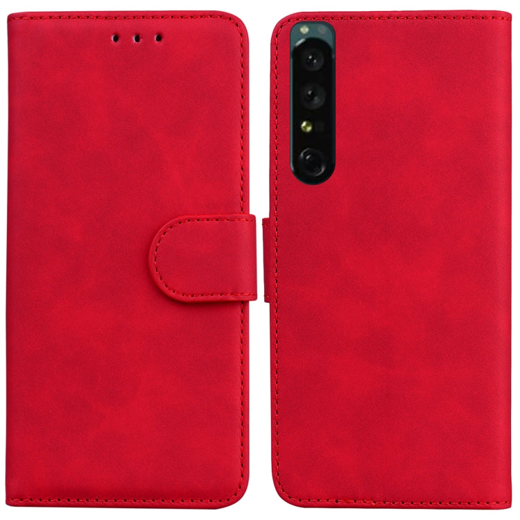For Sony Xperia 1 IV Skin Feel Pure Color Flip Leather Phone Case