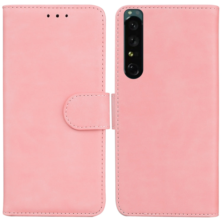 For Sony Xperia 1 IV Skin Feel Pure Color Flip Leather Phone Case