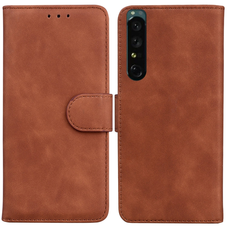 For Sony Xperia 1 IV Skin Feel Pure Color Flip Leather Phone Case