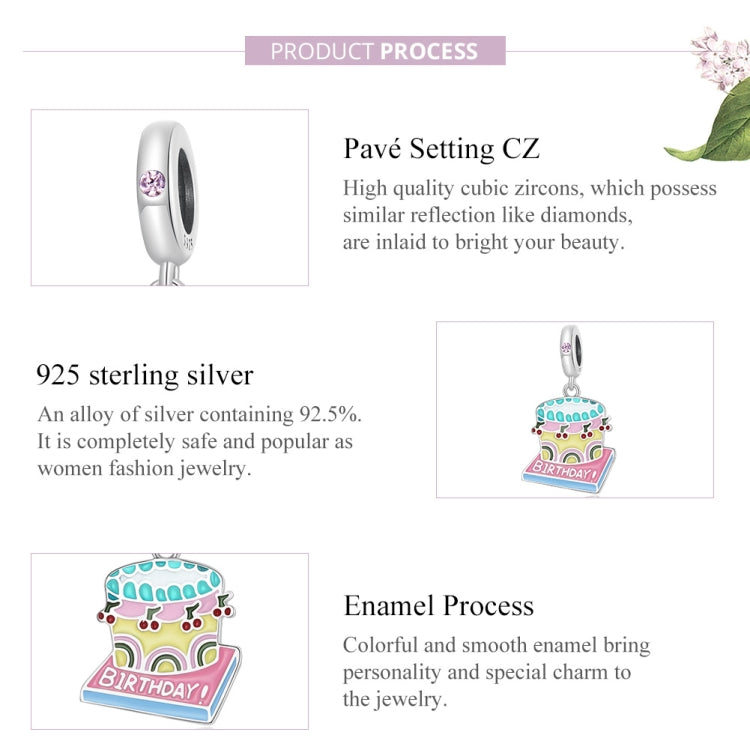 S925 Sterling Silver Cherry Cream Cake Pendant DIY Bracelet Necklace Accessories