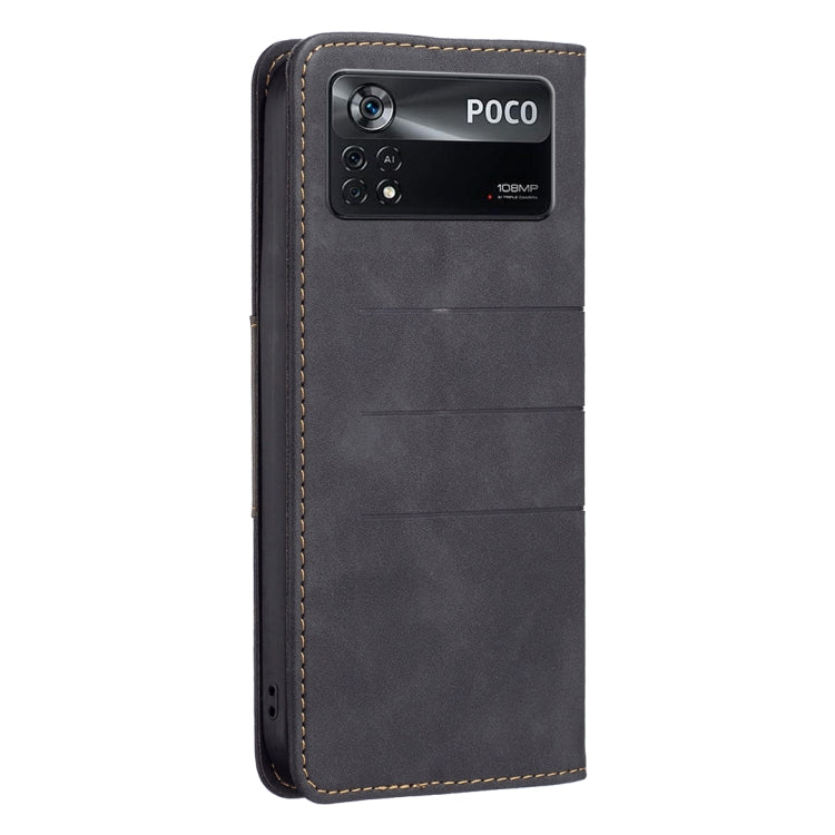 For Xiaomi Poco M4 Pro 5G BF10 Color Block Magnetic Flip Leather Phone Case