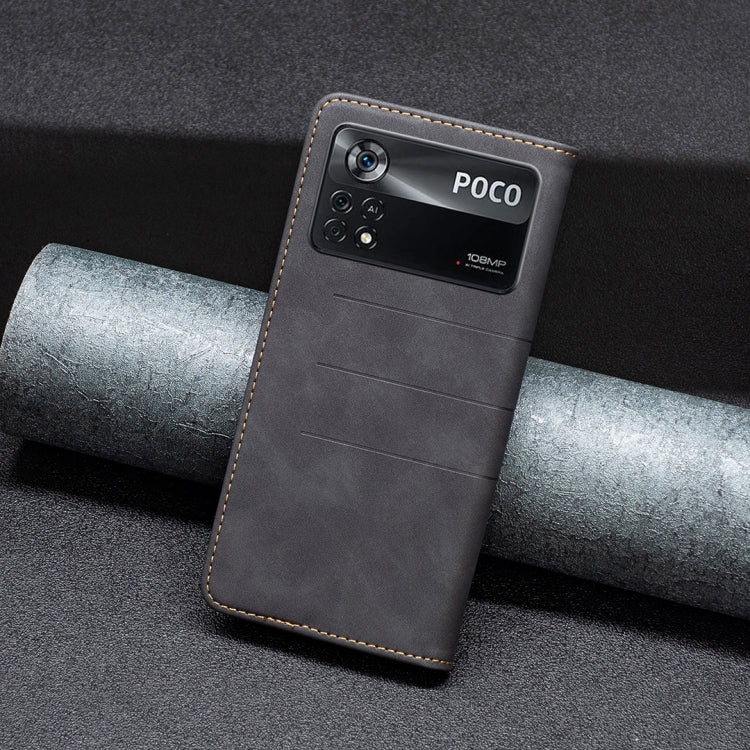 For Xiaomi Poco M4 Pro 5G BF10 Color Block Magnetic Flip Leather Phone Case