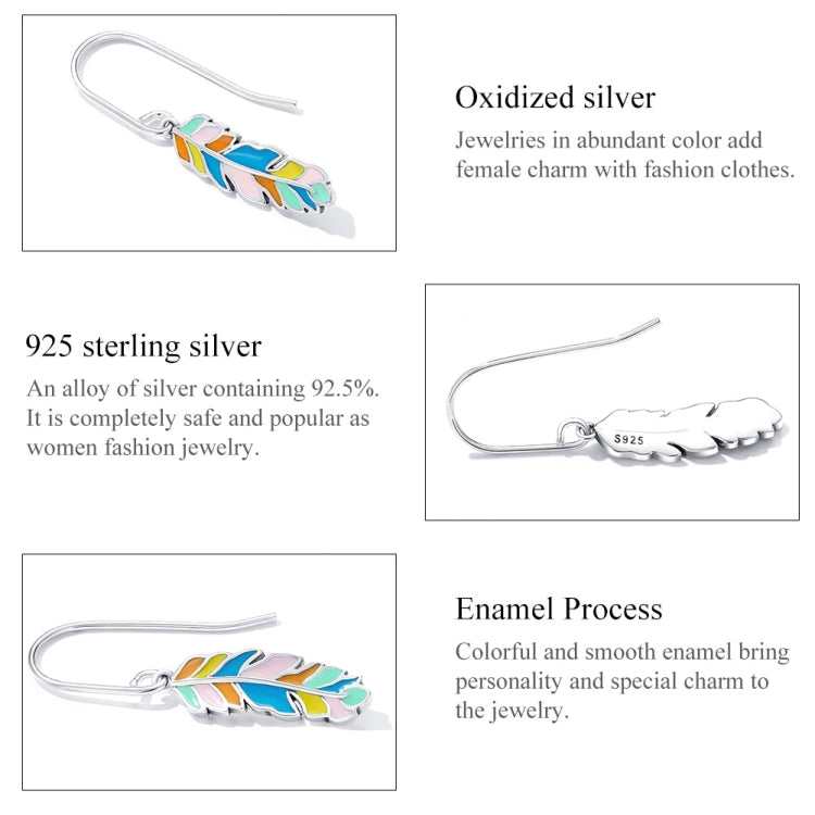 S925 Sterling Silver Colorful Feather Ear Hook Women Earrings