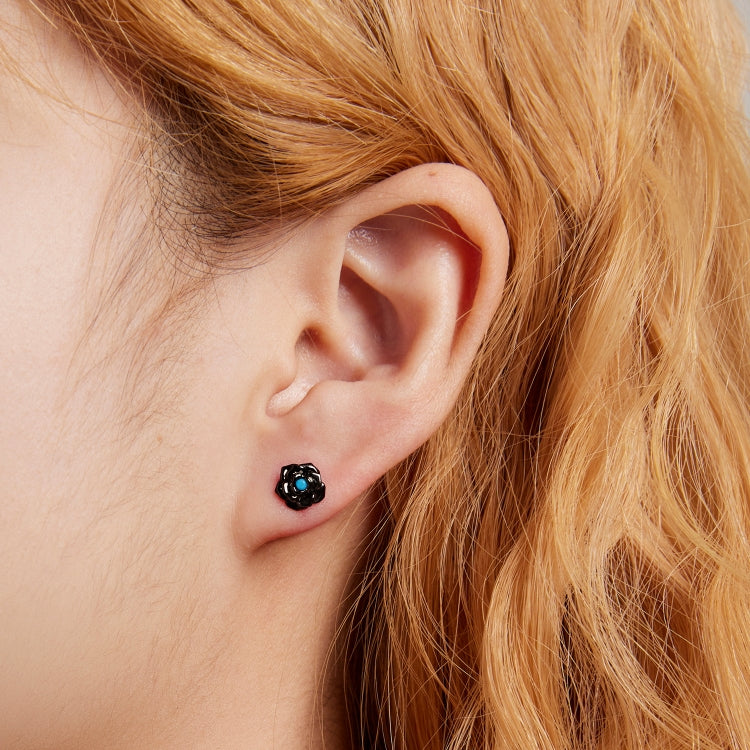 S925 Sterling Silver Black Rose Ear Stud Women Earrings