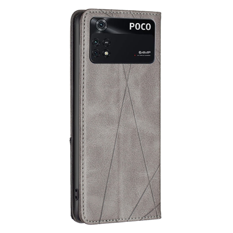 For Xiaomi Poco M4 Pro Rhombus Texture Magnetic Leather Phone Case