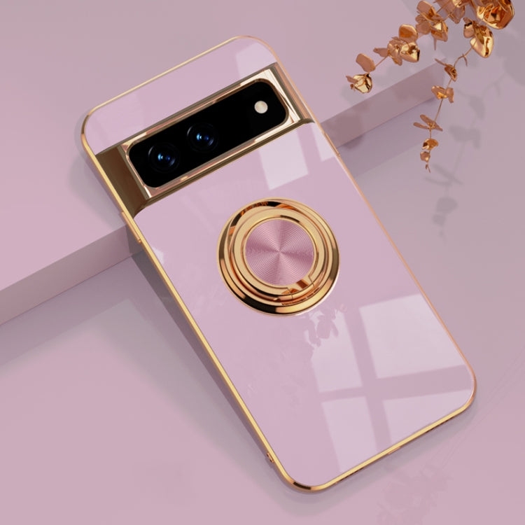 For Google Pixel 7 6D Electroplating Full Coverage Silicone Protective Case with Magnetic Ring Holder